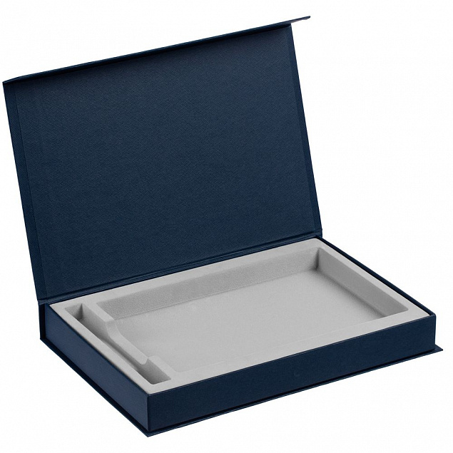 Коробка Silk с ложементом под ежедневник 13x21 см и ручку, синяя с логотипом в Москве заказать по выгодной цене в кибермаркете AvroraStore