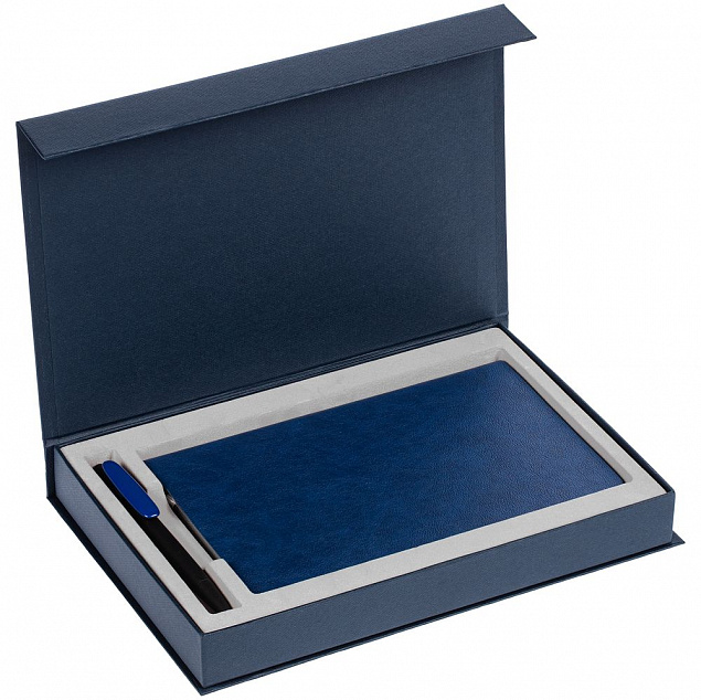 Коробка Silk с ложементом под ежедневник 13x21 см и ручку, синяя с логотипом в Москве заказать по выгодной цене в кибермаркете AvroraStore