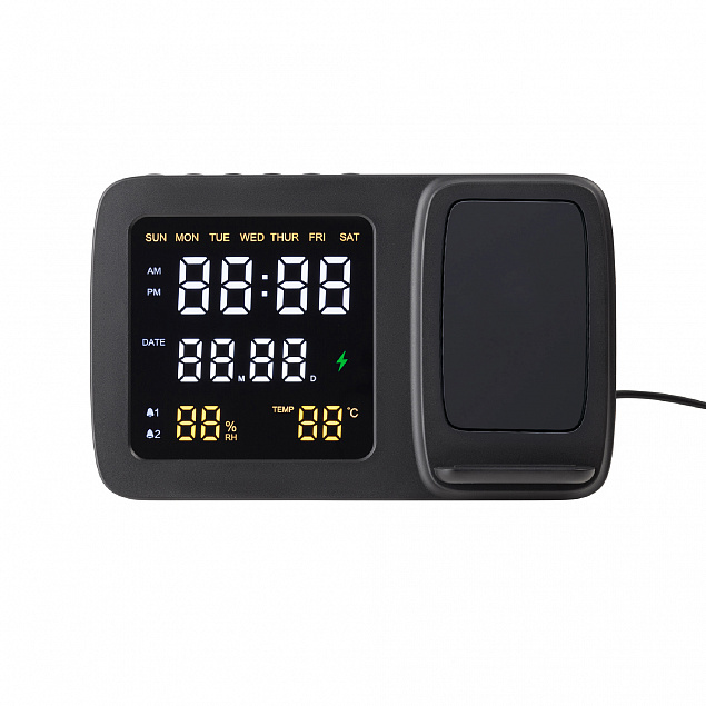 Настольные часы "Smart Screen" с беспроводным (15W) зарядным устройством, гигрометром, термометром, календарём, с подсветкой логотипа с логотипом в Москве заказать по выгодной цене в кибермаркете AvroraStore