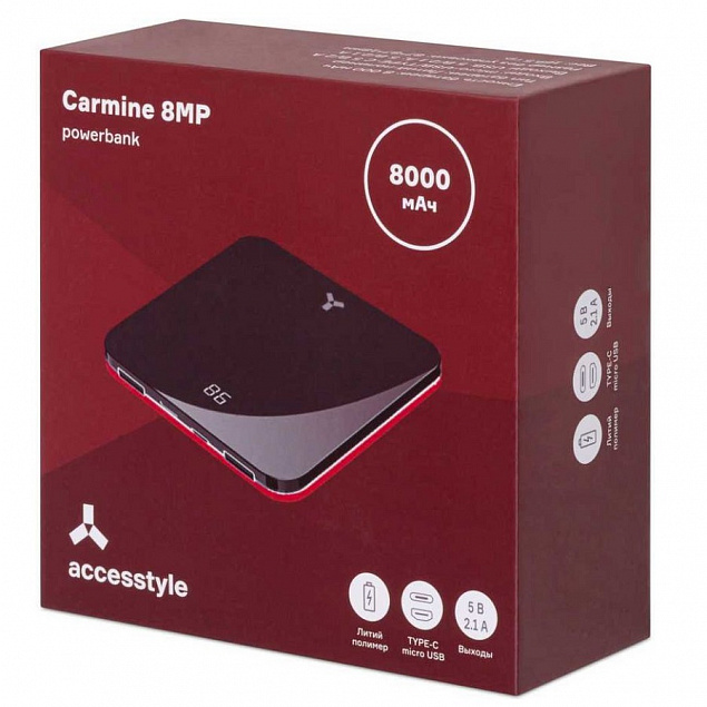 Внешний аккумулятор Accesstyle Carmine 8MP 8000 мАч, черный/красный с логотипом в Москве заказать по выгодной цене в кибермаркете AvroraStore