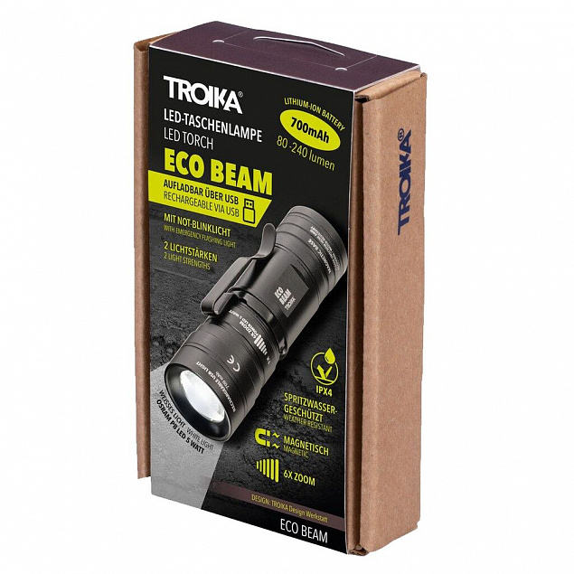 Аккумуляторный фонарь Eco Beam, черный с логотипом в Москве заказать по выгодной цене в кибермаркете AvroraStore