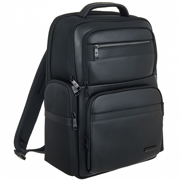Рюкзак для ноутбука Santiago с кожаной отделкой, черный с логотипом в Москве заказать по выгодной цене в кибермаркете AvroraStore