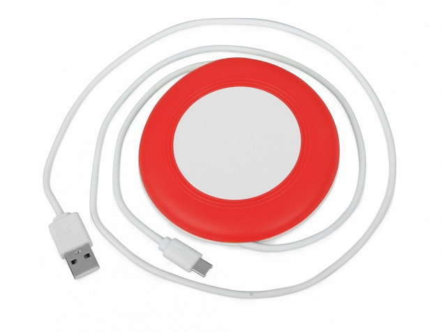 Беспроводное зарядное устройство Disc со встроенным кабелем 2 в 1 с логотипом в Москве заказать по выгодной цене в кибермаркете AvroraStore