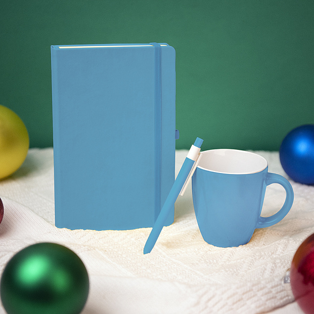 Подарочный набор HAPPINESS: блокнот, ручка, кружка, голубой с логотипом в Москве заказать по выгодной цене в кибермаркете AvroraStore