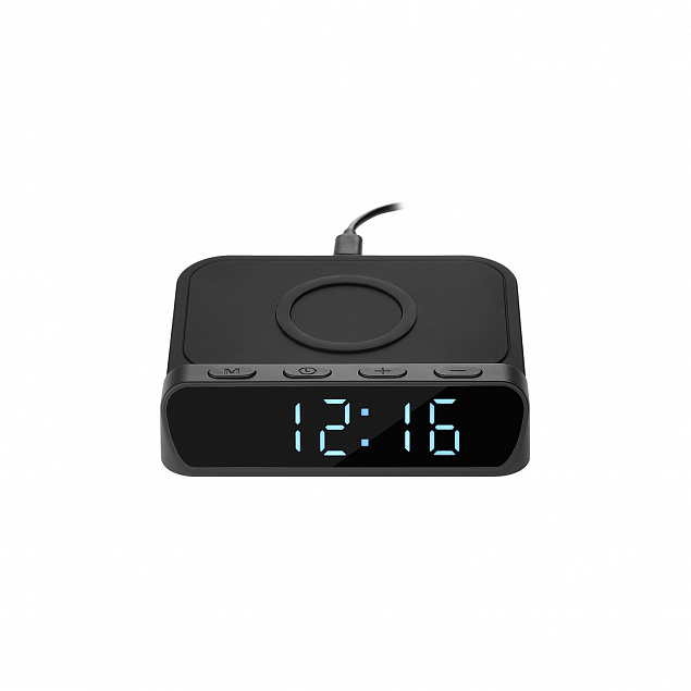 Настольные часы с беспроводной зарядкой 15W Rigel, черные с логотипом в Москве заказать по выгодной цене в кибермаркете AvroraStore