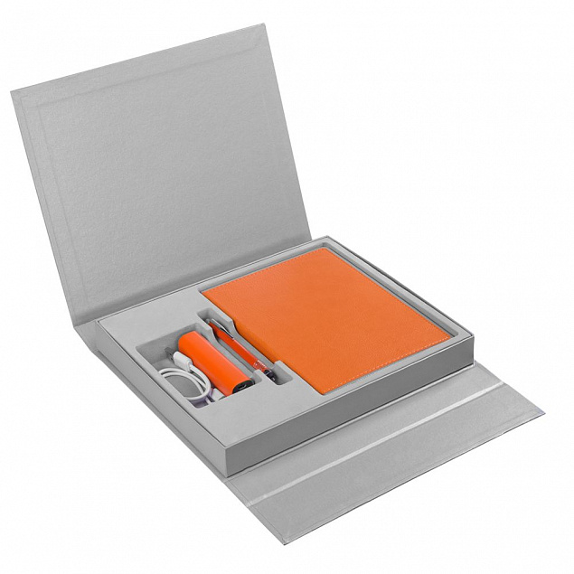 Коробка Status под ежедневник, аккумулятор и ручку, серебристая с логотипом в Москве заказать по выгодной цене в кибермаркете AvroraStore