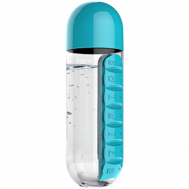 Бутылка с таблетницей In Style, голубая с логотипом в Москве заказать по выгодной цене в кибермаркете AvroraStore