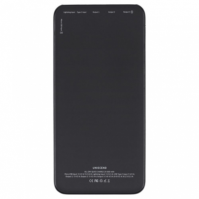 Внешний аккумулятор Uniscend All Day Quick Charge 20 000 мAч, черный с логотипом в Москве заказать по выгодной цене в кибермаркете AvroraStore