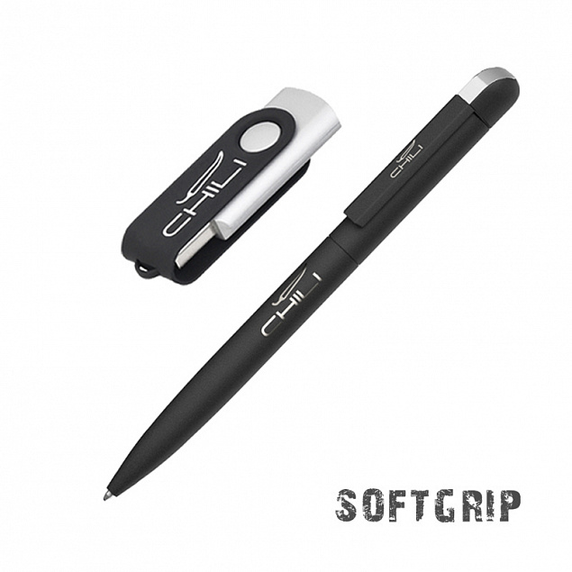 Набор ручка + флеш-карта 16 Гб в футляре,  покрытие softgrip с логотипом в Москве заказать по выгодной цене в кибермаркете AvroraStore