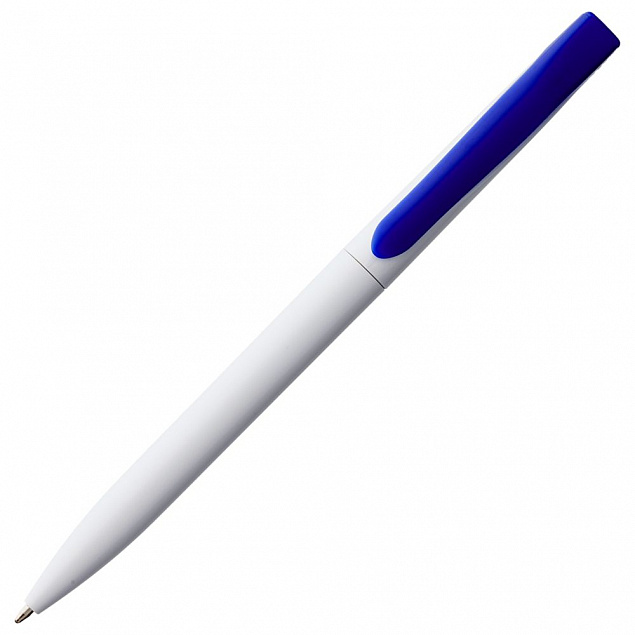 Ручка шариковая Pin, белая с синим с логотипом в Москве заказать по выгодной цене в кибермаркете AvroraStore
