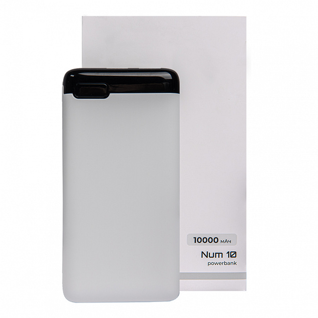 Универсальный аккумулятор OMG Num 10 (10000 мАч), белый, 13,9х6.9х1,4 см с логотипом  заказать по выгодной цене в кибермаркете AvroraStore