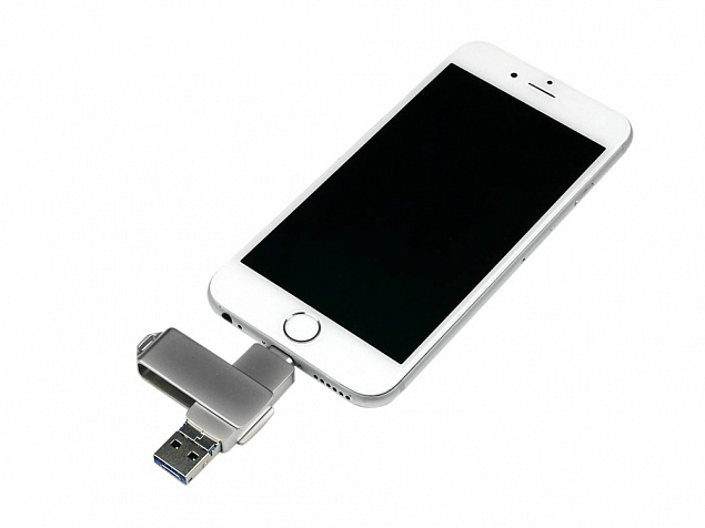 USB 3.0/micro USB/Lightning- флешка на 64 Гб с поворотным механизмом с логотипом в Москве заказать по выгодной цене в кибермаркете AvroraStore