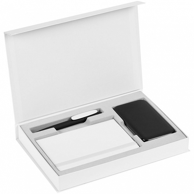 Коробка Silk с ложементом под ежедневник, аккумулятор и ручку, белая с логотипом в Москве заказать по выгодной цене в кибермаркете AvroraStore