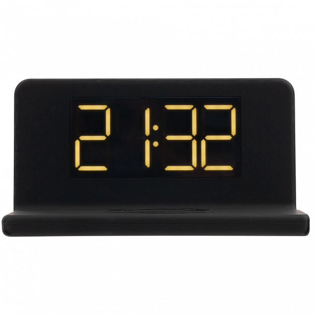 Часы настольные с беспроводным зарядным устройством Pitstop, черные с логотипом в Москве заказать по выгодной цене в кибермаркете AvroraStore