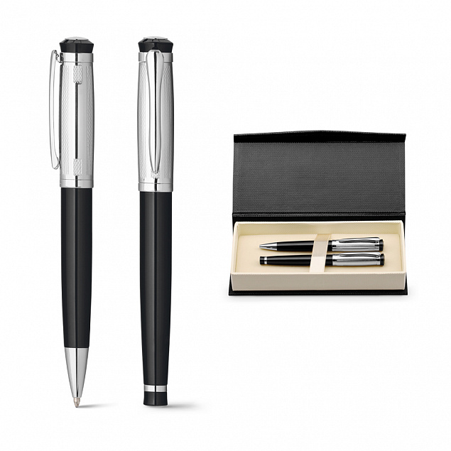Письменный набор ORLANDO, ручка и ручка-роллер, серебристый с логотипом  заказать по выгодной цене в кибермаркете AvroraStore