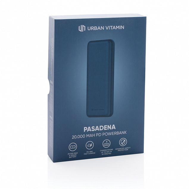 Внешний аккумулятор Urban Vitamin Pasadena с быстрой зарядкой PD, 18 Вт, 20000 мАч с логотипом в Москве заказать по выгодной цене в кибермаркете AvroraStore