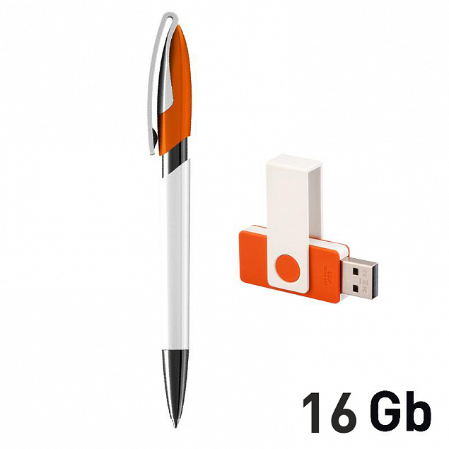 Набор ручка + флеш-карта 16Гб в футляре, белый/оранжевый с логотипом в Москве заказать по выгодной цене в кибермаркете AvroraStore