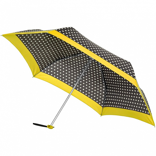 Зонт складной R Pattern, черный в белый горох с желтым кантом с логотипом в Москве заказать по выгодной цене в кибермаркете AvroraStore