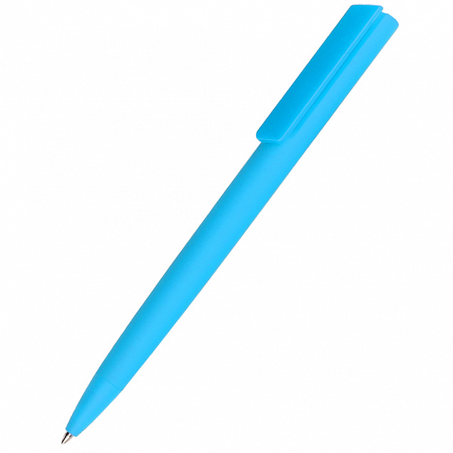 Ручка пластиковая Lavy софт-тач, голубая с логотипом в Москве заказать по выгодной цене в кибермаркете AvroraStore