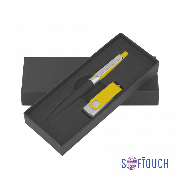 Набор ручка + флеш-карта 8 Гб в футляре, черный/желтый, покрытие soft touch # с логотипом в Москве заказать по выгодной цене в кибермаркете AvroraStore