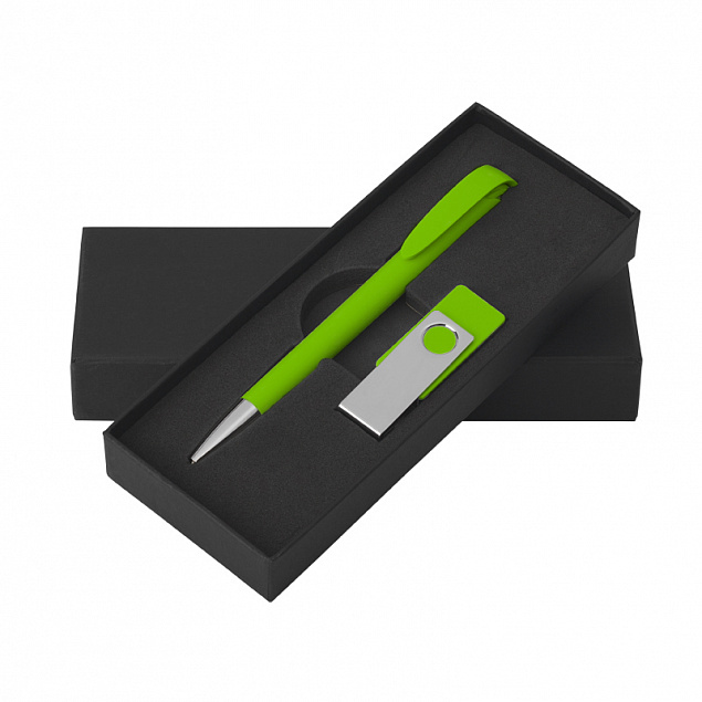 Набор ручка + флеш-карта 16Гб в футляре, зеленое яблоко с логотипом в Москве заказать по выгодной цене в кибермаркете AvroraStore