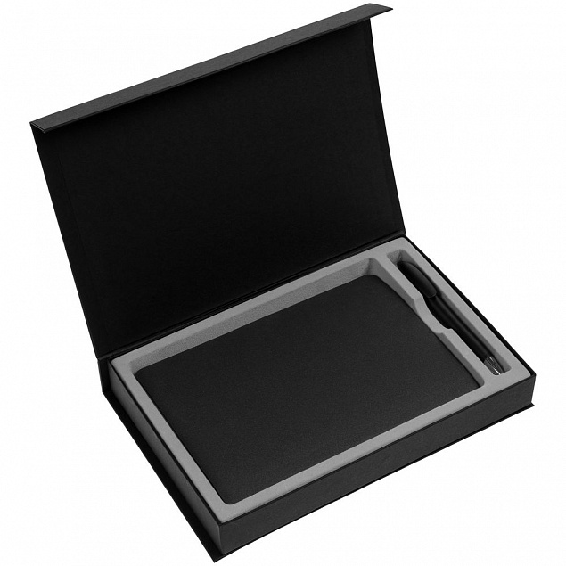 Коробка Silk с ложементом под ежедневник и ручку, черная с логотипом в Москве заказать по выгодной цене в кибермаркете AvroraStore