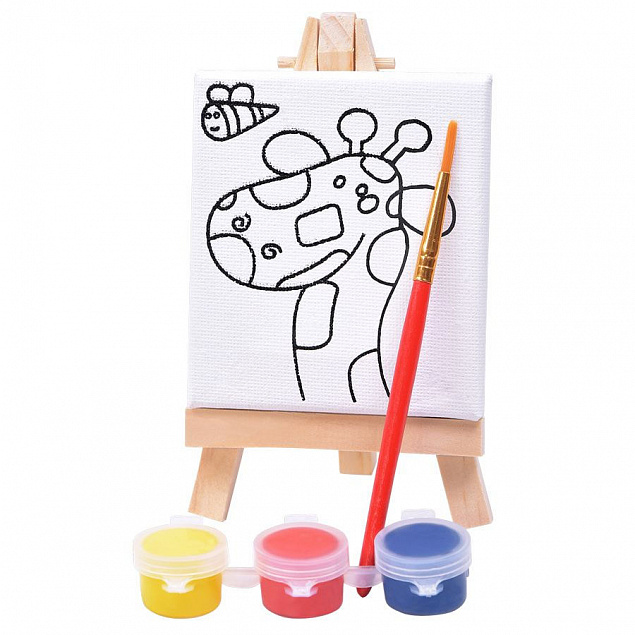 Набор для раскраски "Жираф":холст,мольберт,кисть, краски 3шт с логотипом в Москве заказать по выгодной цене в кибермаркете AvroraStore