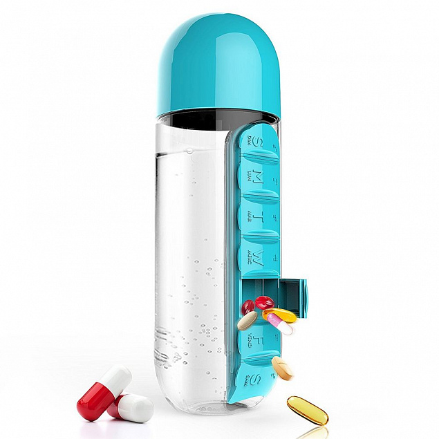 Бутылка с таблетницей In Style, голубая с логотипом в Москве заказать по выгодной цене в кибермаркете AvroraStore