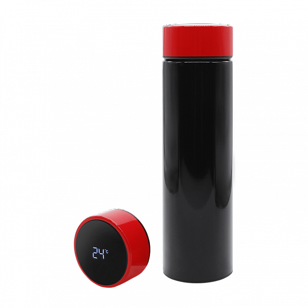 Термос Reactor duo black с датчиком температуры (черный с красным) с логотипом в Москве заказать по выгодной цене в кибермаркете AvroraStore