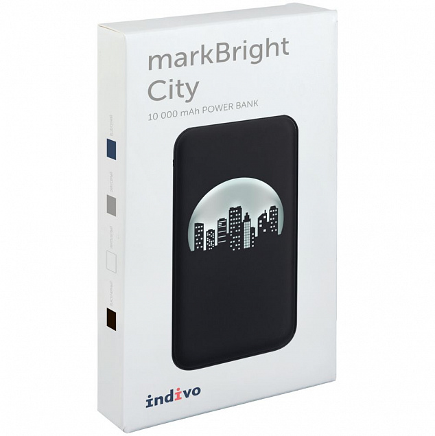 Аккумулятор с подсветкой markBright City, 10000 мАч, черный с логотипом в Москве заказать по выгодной цене в кибермаркете AvroraStore