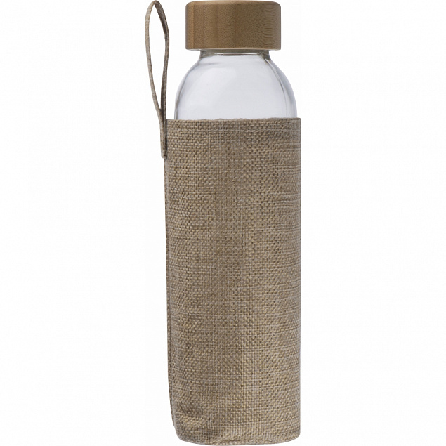 Стеклянная бутылка с бамбуковой крышкой в джутовом чехле с логотипом в Москве заказать по выгодной цене в кибермаркете AvroraStore