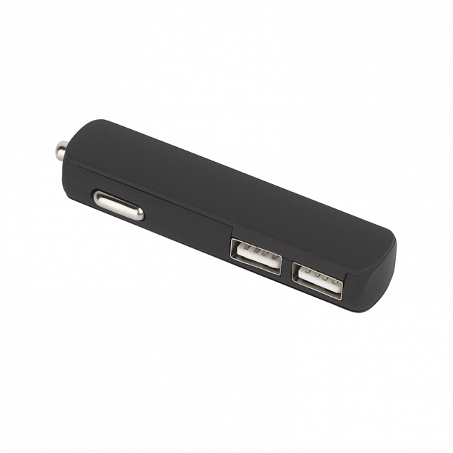 Автомобильное зарядное устройство "Slam"с 2-мя разъёмами USB, покрытие soft touch черный с логотипом в Москве заказать по выгодной цене в кибермаркете AvroraStore