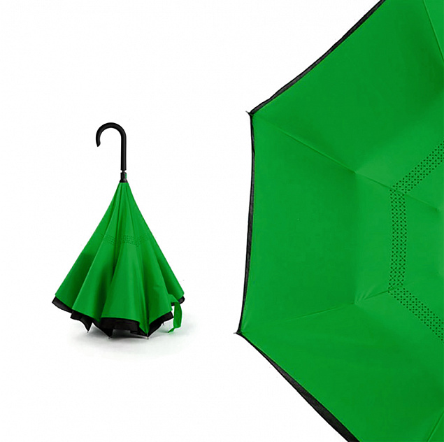 Зонт-трость механический  Chaplin, черно-зеленый с логотипом в Москве заказать по выгодной цене в кибермаркете AvroraStore