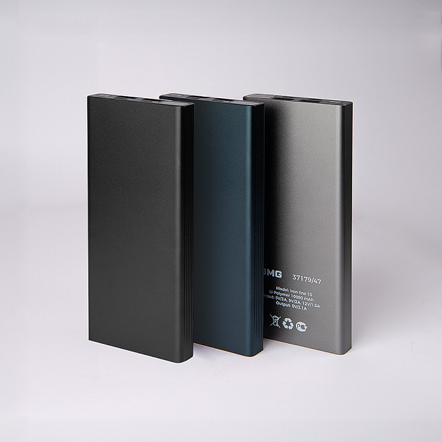 Универсальный аккумулятор OMG Iron line 10 (10000 мАч), металл, черный, 14,7х6.6х1,5 см с логотипом в Москве заказать по выгодной цене в кибермаркете AvroraStore
