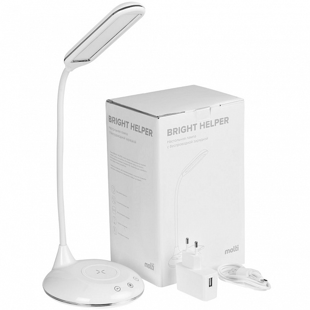 Лампа с беспроводной зарядкой Bright Helper, белая с логотипом в Москве заказать по выгодной цене в кибермаркете AvroraStore