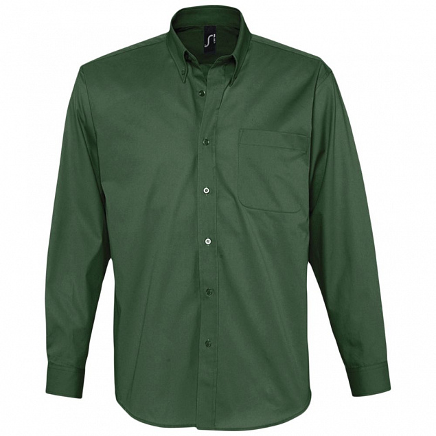 Рубашка мужская с длинным рукавом BEL AIR, темно-зеленая с логотипом в Москве заказать по выгодной цене в кибермаркете AvroraStore