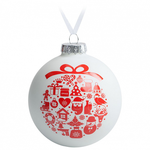 Елочный шар «Новогодний коллаж», 10 см, белый с красным с логотипом в Москве заказать по выгодной цене в кибермаркете AvroraStore