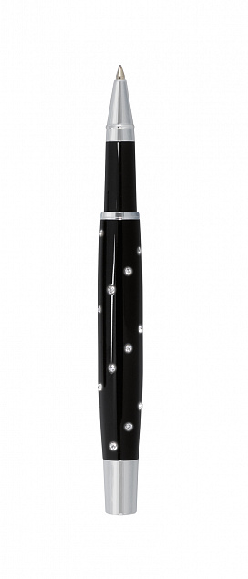 Ручка-роллер RIGA, черная, серебристая с логотипом в Москве заказать по выгодной цене в кибермаркете AvroraStore
