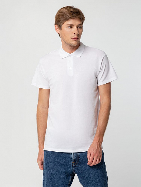 Рубашка поло мужская SUMMER 170, белая с логотипом в Москве заказать по выгодной цене в кибермаркете AvroraStore
