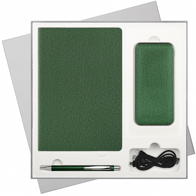 Подарочный набор Portobello/Tweed зеленый (Ежедневник недат А5, Ручка, Power Bank) с логотипом в Москве заказать по выгодной цене в кибермаркете AvroraStore
