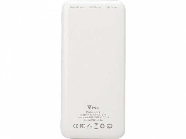 Внешний аккумулятор Evolt Mini-5, 5000 mAh, белый с логотипом в Москве заказать по выгодной цене в кибермаркете AvroraStore