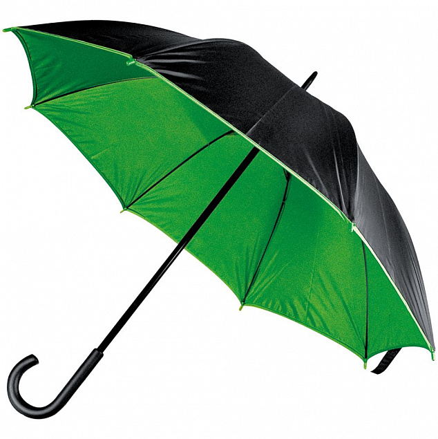 Зонт-трость Downtown, черный с зеленым с логотипом в Москве заказать по выгодной цене в кибермаркете AvroraStore