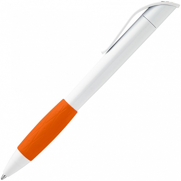 Ручка шариковая Grip, белая с оранжевым с логотипом в Москве заказать по выгодной цене в кибермаркете AvroraStore