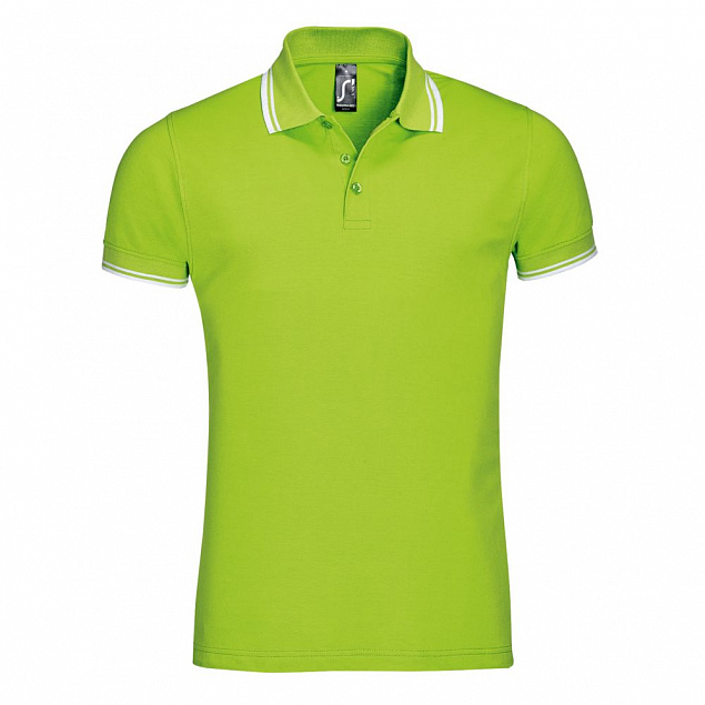 Рубашка поло мужская PASADENA MEN 200 с контрастной отделкой, зеленый лайм с белым с логотипом в Москве заказать по выгодной цене в кибермаркете AvroraStore