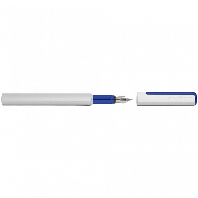 Ручка перьевая PF One, серебристая с синим с логотипом в Москве заказать по выгодной цене в кибермаркете AvroraStore