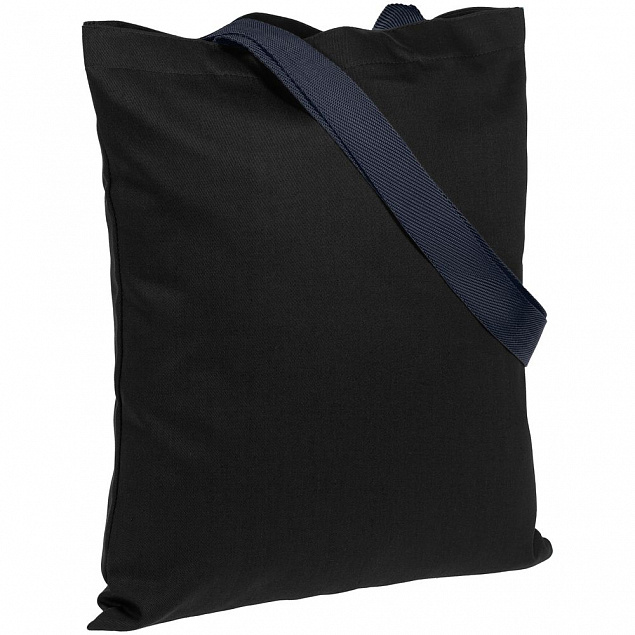Холщовая сумка BrighTone, черная с темно-синими ручками с логотипом в Москве заказать по выгодной цене в кибермаркете AvroraStore