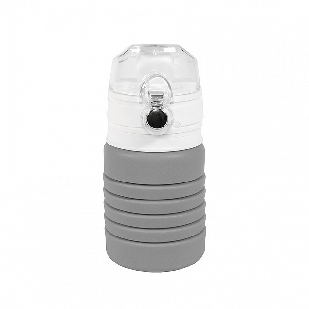 Бутылка для воды складная с карабином SPRING; серая, 550/250 мл, силикон с логотипом в Москве заказать по выгодной цене в кибермаркете AvroraStore
