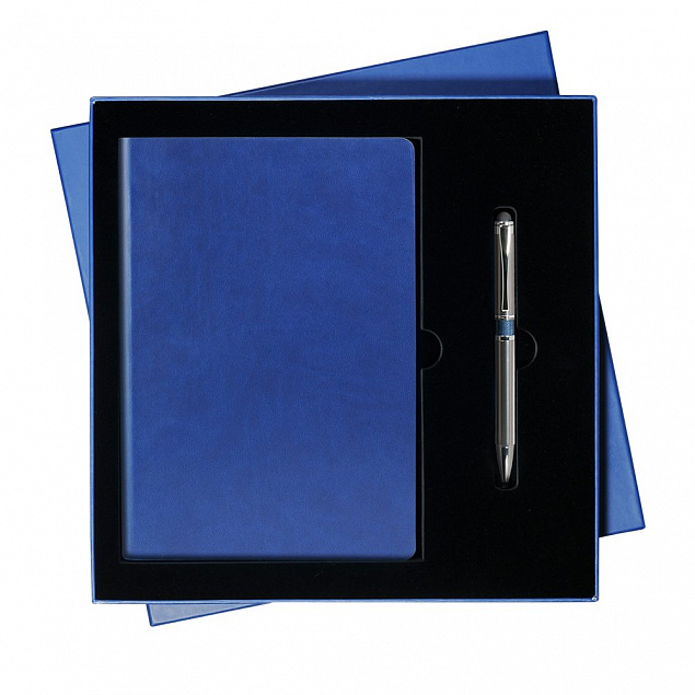 Подарочный набор Portobello/Sky синий-серый (Ежедневник недат А5, Ручка),черный ложемент с логотипом в Москве заказать по выгодной цене в кибермаркете AvroraStore