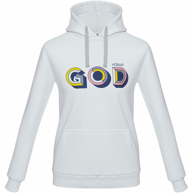 Толстовка с капюшоном «Новый GOD», белая с логотипом в Москве заказать по выгодной цене в кибермаркете AvroraStore