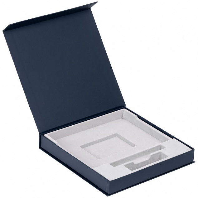 Коробка Memoria под ежедневник, аккумулятор и ручку, синяя с логотипом в Москве заказать по выгодной цене в кибермаркете AvroraStore